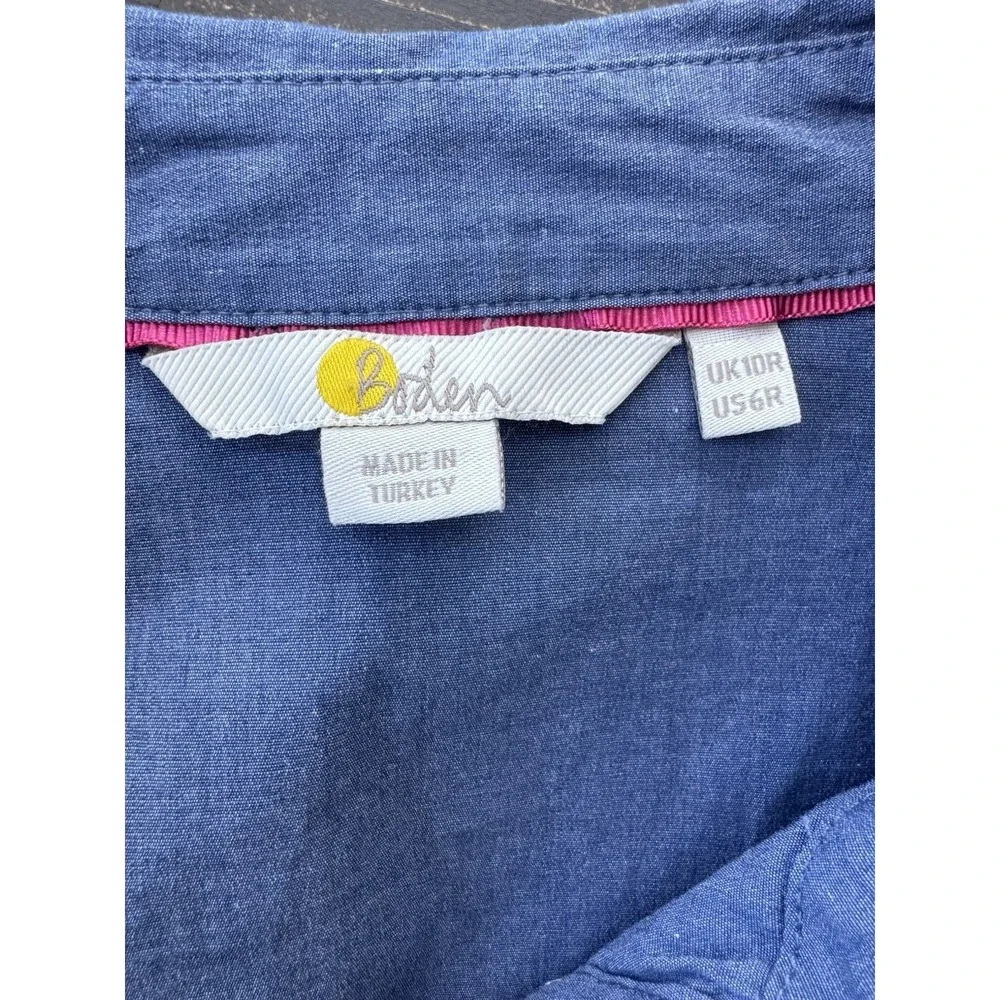 Boden Anastasia Blue Tie Shirt Dress Women's Size 10r Nautical Cotton Stretch‎ - Picture 6 of 7